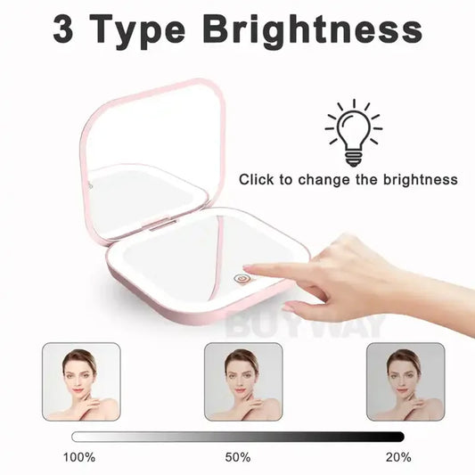 Compact Vanity Folding Led Lights Portable Hand Held Pocket Makeup Mirror 2X Magnifying