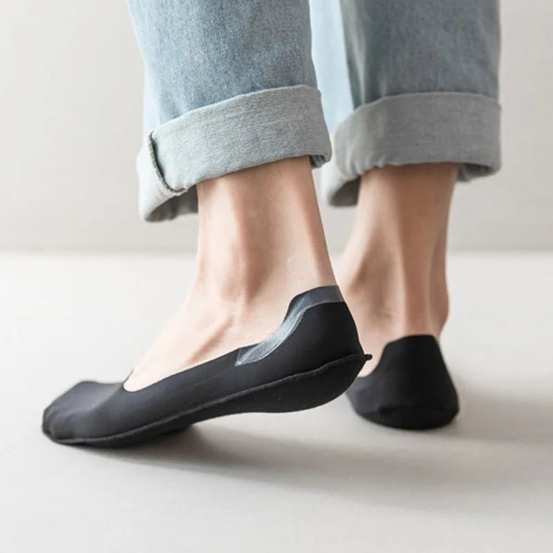 5 Pairs Men's Socks Cotton Breathable Summer Ultra-Thin No Show Ice Silk Sock Silicone Non-Slip Bottom Absorb Sweat Men Boat Sock