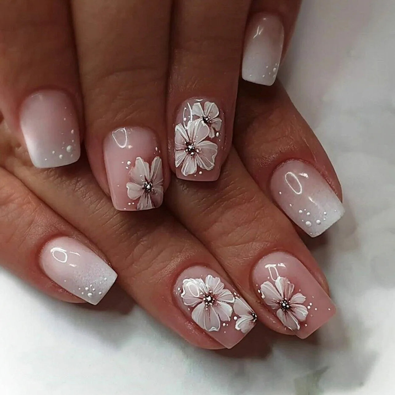 Floral Nail Art Ombre French Acrylic Nail Spice Girls