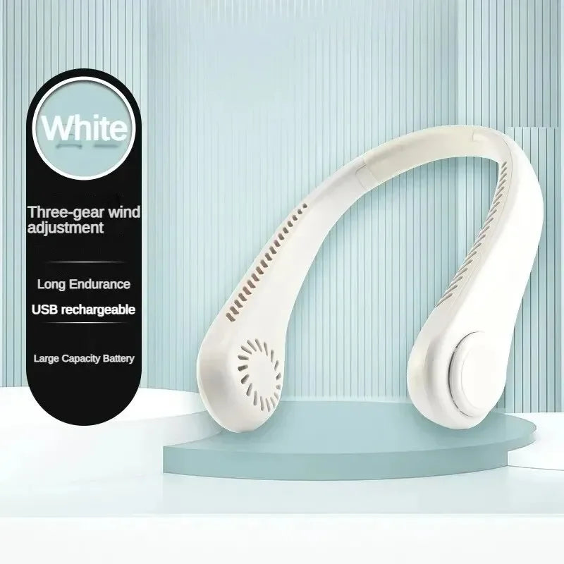 Portable Bladeless Neck Fan 1200Mah Rechargeable Air Cooler 3 Speed