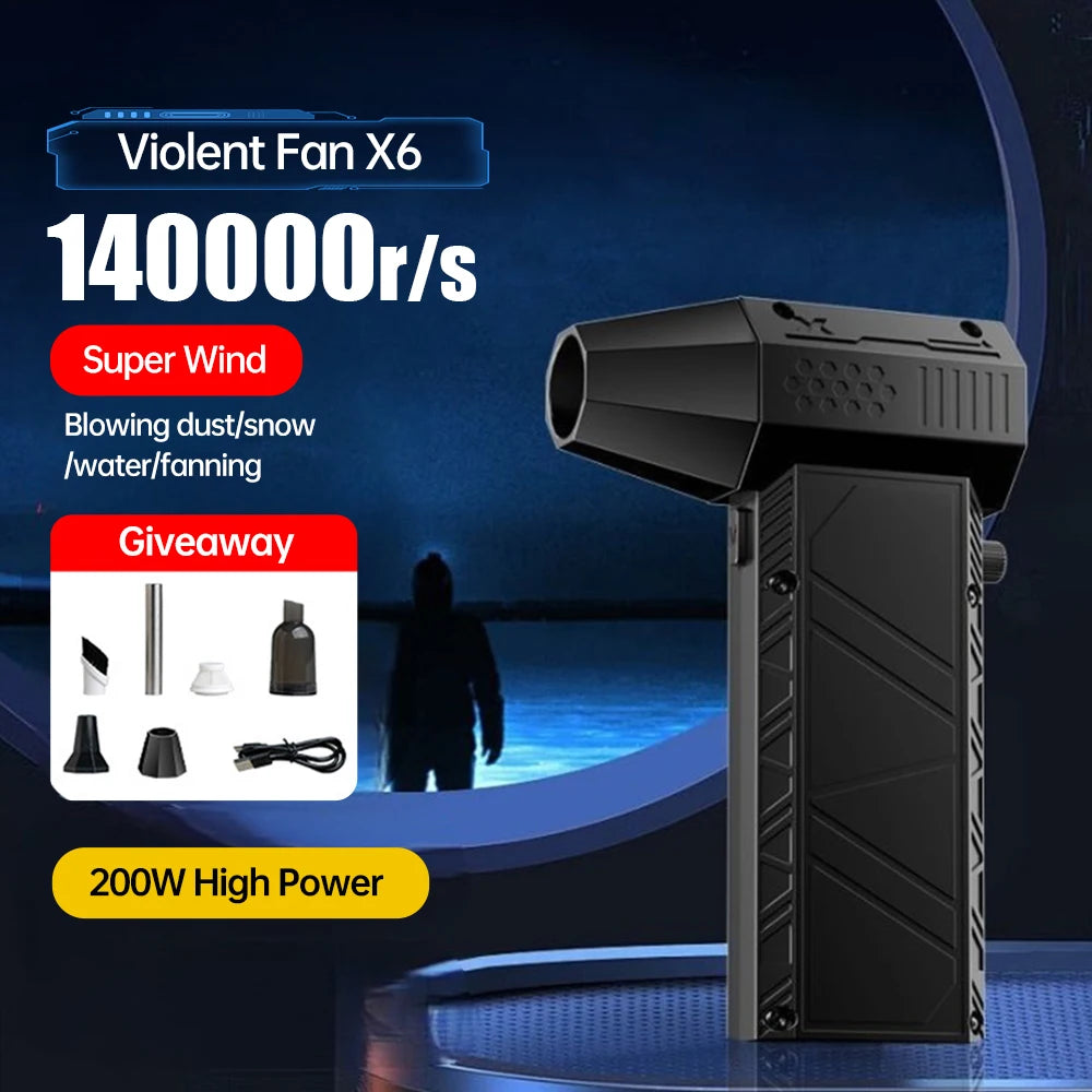 X6 Violent Fan 140,000 RPM Powerful Air Blower Vacuum Dust Cleaner Type-C Charging Strong Winds 53M/S Brushless Turbo Jet Blower