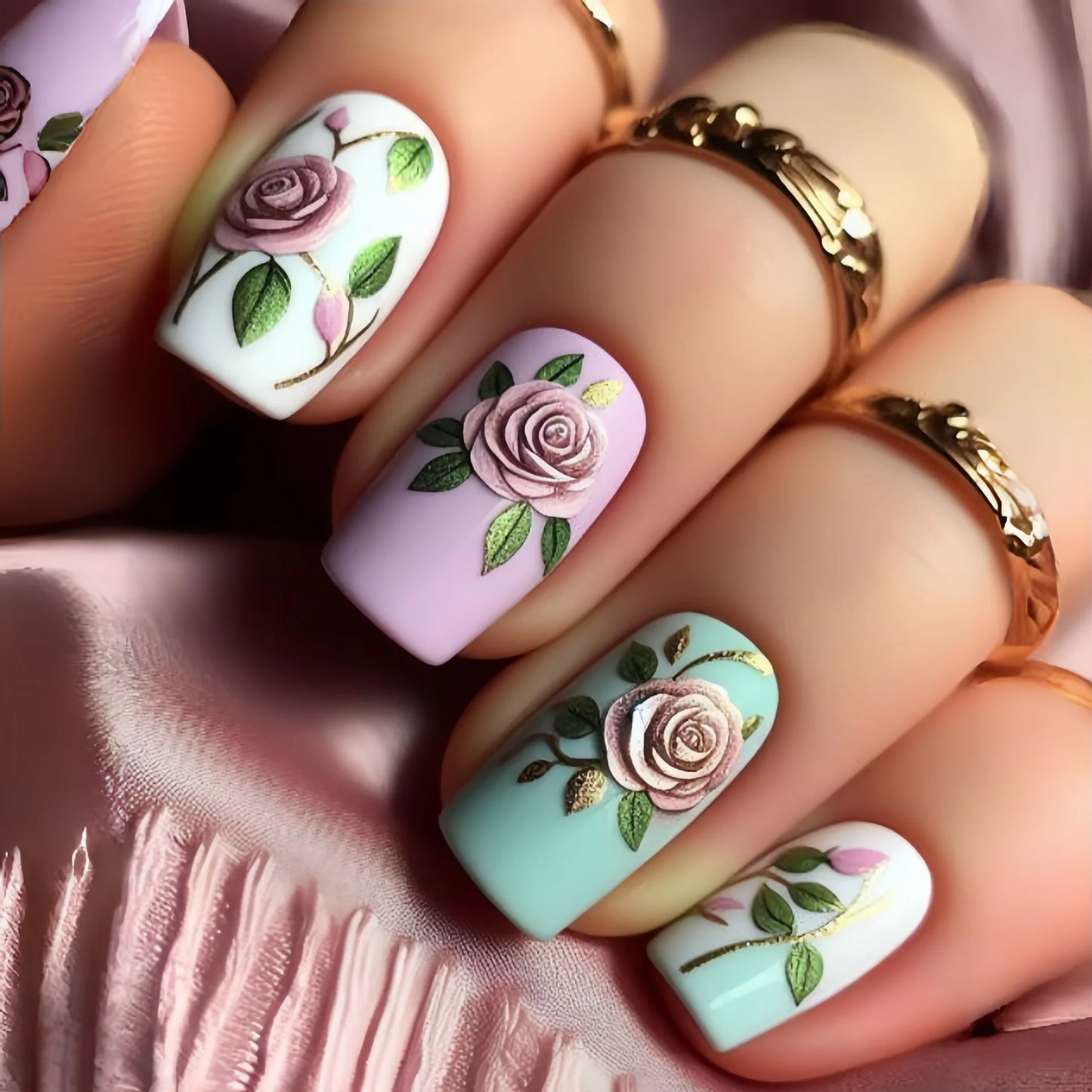 Floral Nail Art Ombre French Acrylic Nail Spice Girls