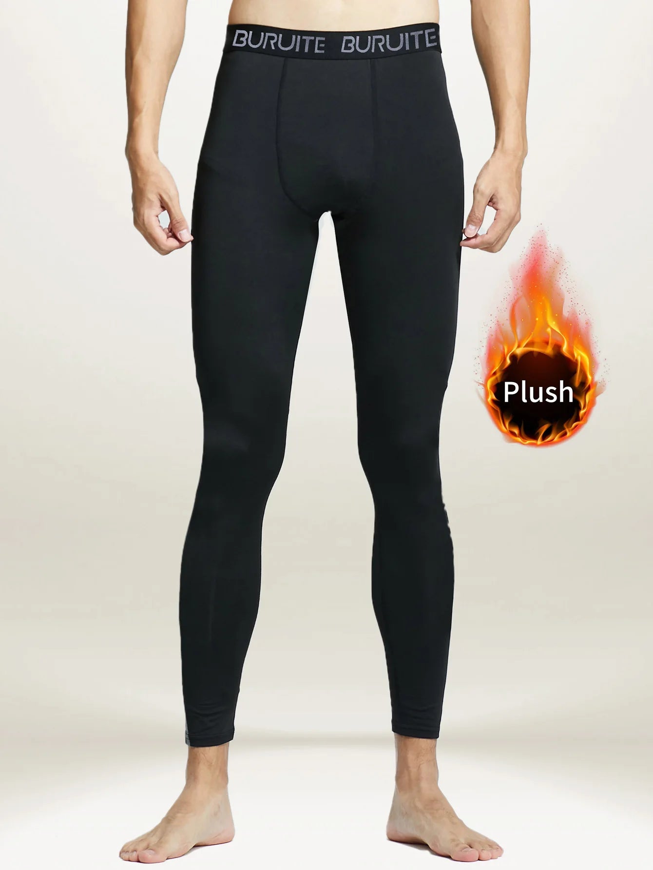 Men's Warm Pants with Plush and Thickened High Elasticity, Tight and Slim Fitting