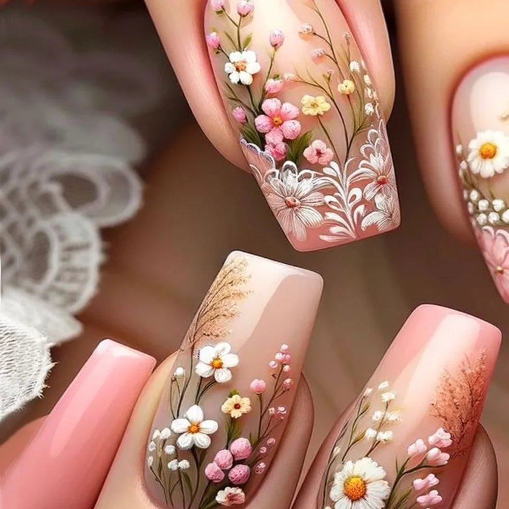 Floral Nail Art Ombre French Acrylic Nail Spice Girls