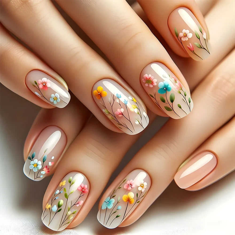 Floral Nail Art Ombre French Acrylic Nail Spice Girls
