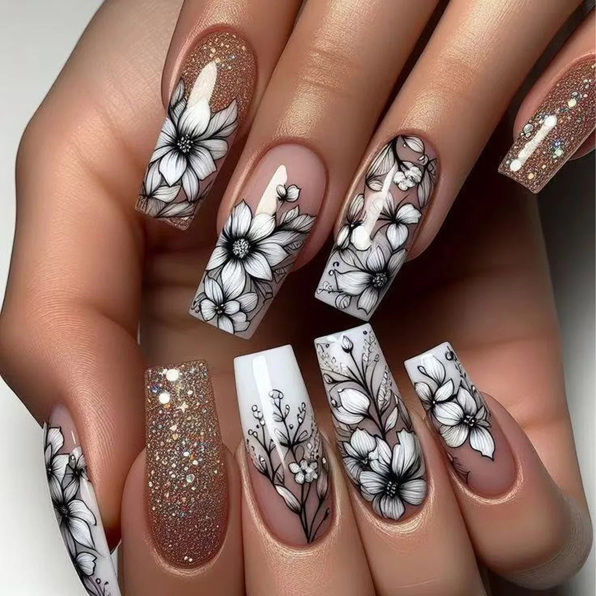 Floral Nail Art Ombre French Acrylic Nail Spice Girls