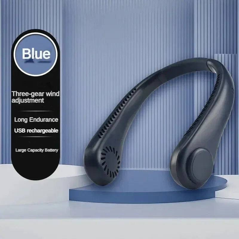 Portable Bladeless Neck Fan 1200Mah Rechargeable Air Cooler 3 Speed