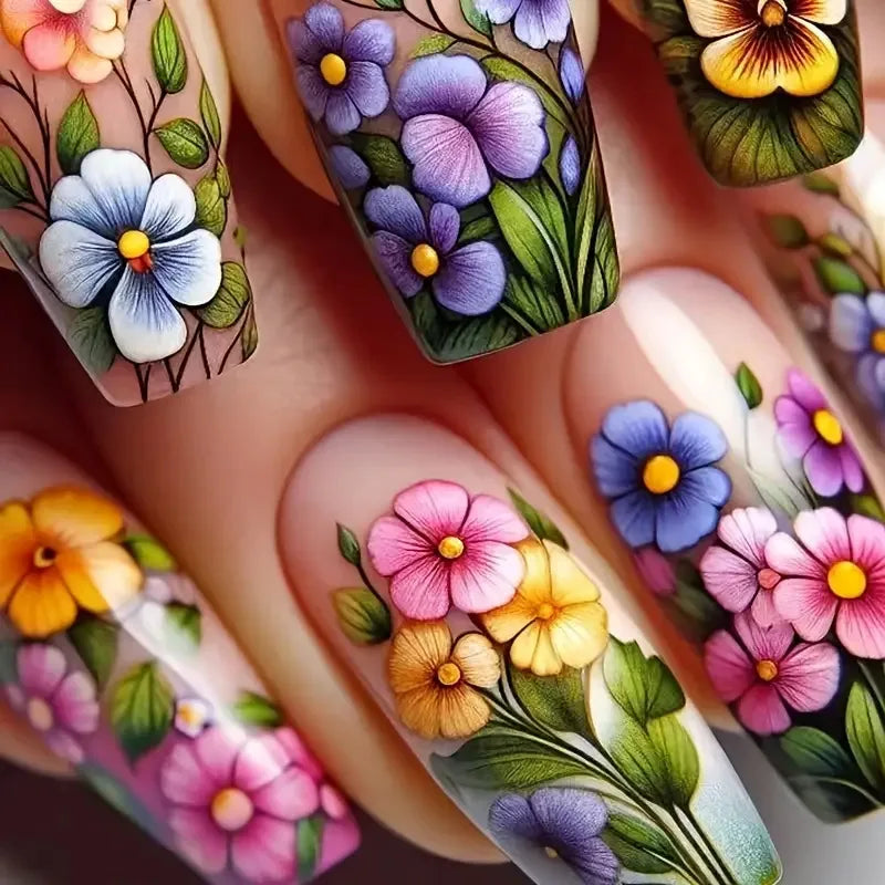 Floral Nail Art Ombre French Acrylic Nail Spice Girls