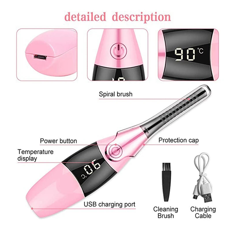 Heated Eyelash Curler Portable USB Rechargeable 4 Temperature Adjustable with LED Digital Display Styling Tool