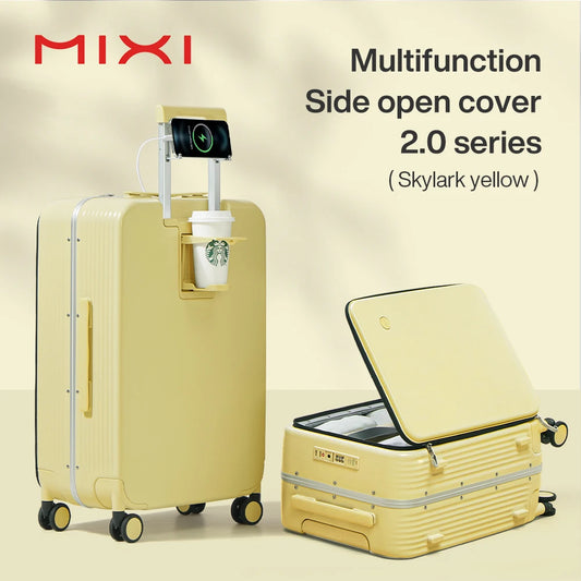 New Aluminum Frame Suitcase Carry on Rolling Luggage with USB Port Boarding Cabin Cup and Phone Holder 20 24 Inch