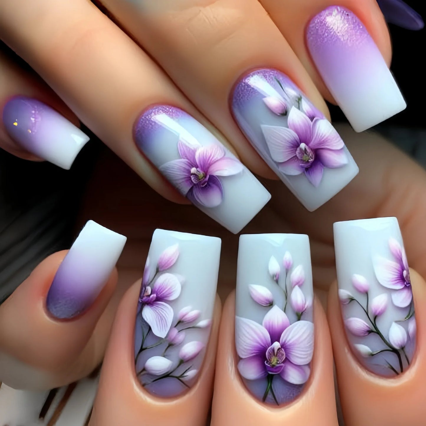 Floral Nail Art Ombre French Acrylic Nail Spice Girls