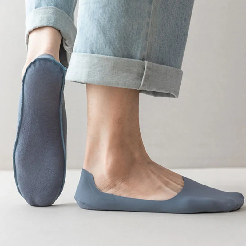 5 Pairs Men's Socks Cotton Breathable Summer Ultra-Thin No Show Ice Silk Sock Silicone Non-Slip Bottom Absorb Sweat Men Boat Sock