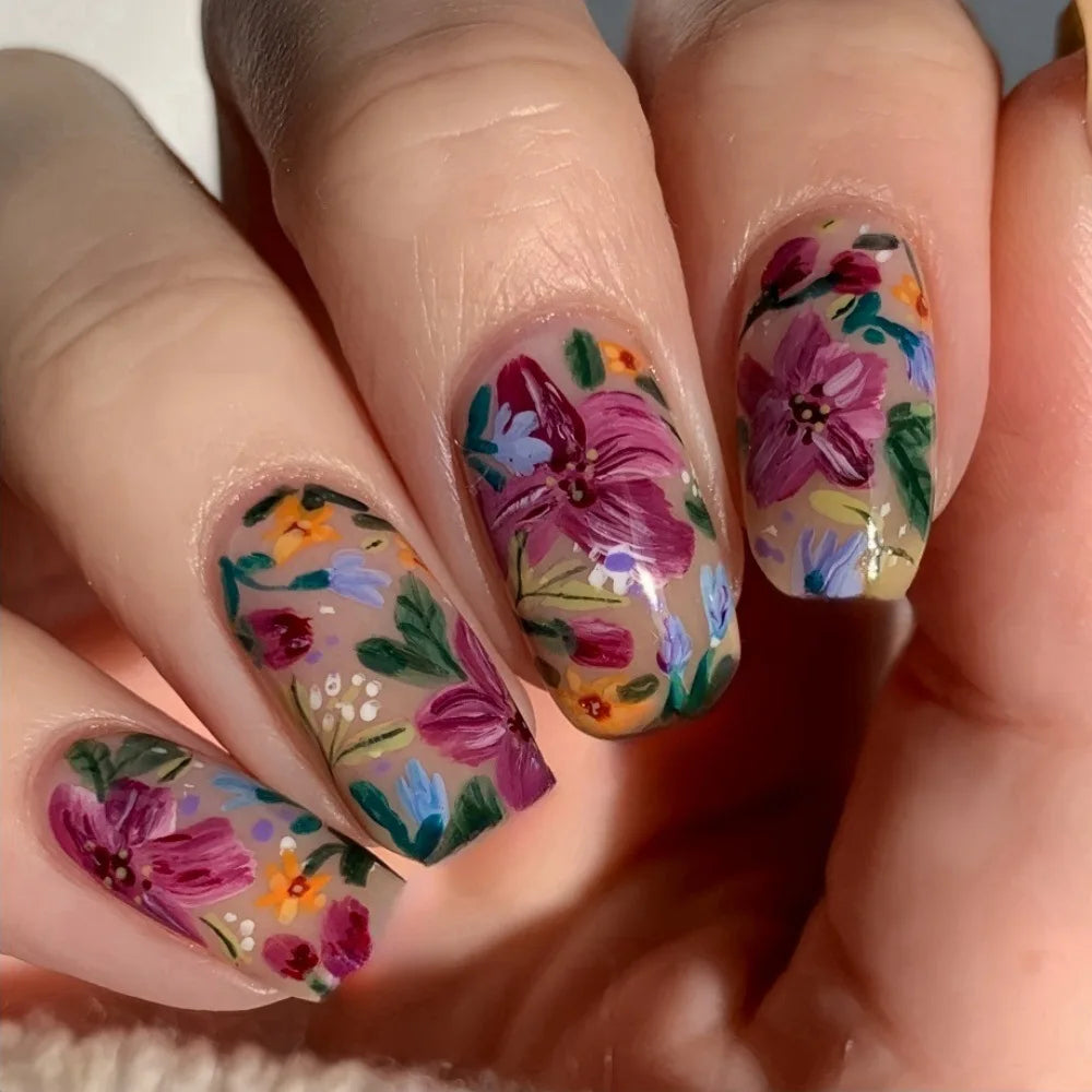 Floral Nail Art Ombre French Acrylic Nail Spice Girls