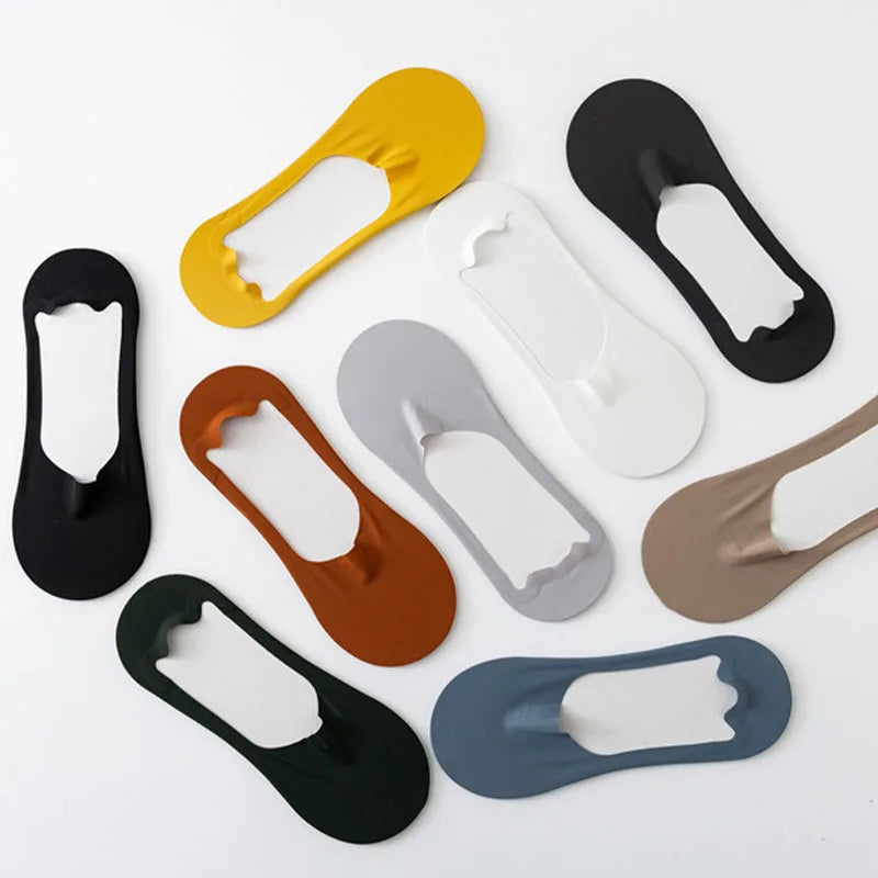 5 Pairs Men's Socks Cotton Breathable Summer Ultra-Thin No Show Ice Silk Sock Silicone Non-Slip Bottom Absorb Sweat Men Boat Sock