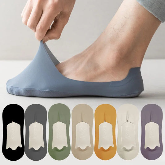 5 Pairs Men's Socks Cotton Breathable Summer Ultra-Thin No Show Ice Silk Sock Silicone Non-Slip Bottom Absorb Sweat Men Boat Sock