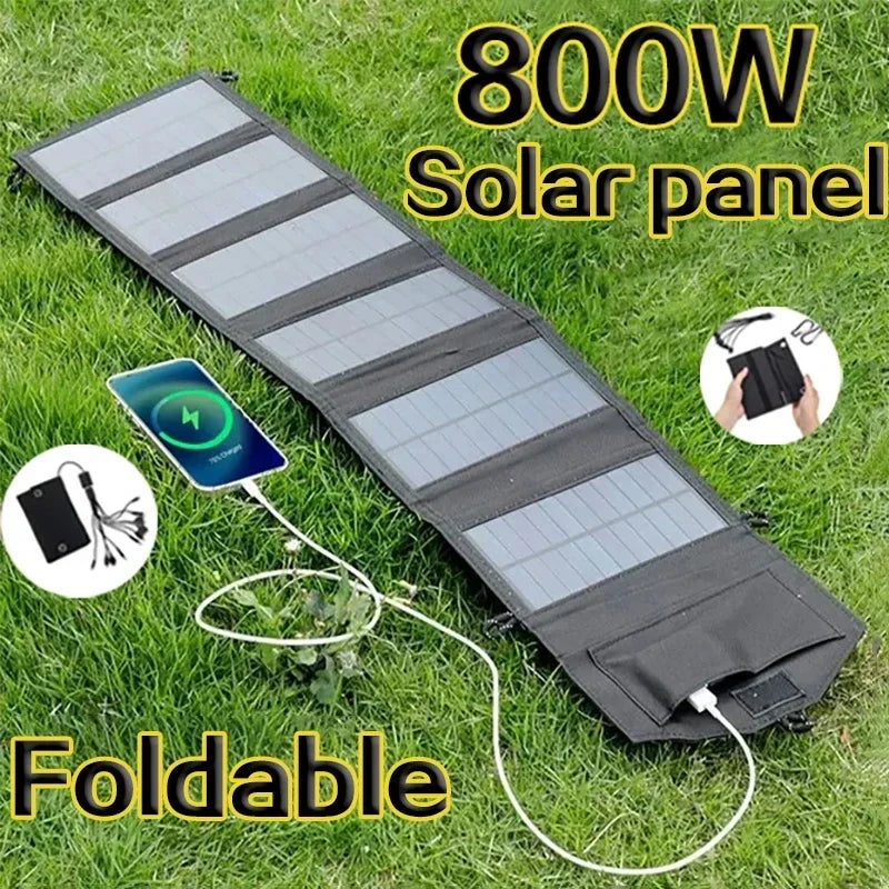 800W Foldable Solar Panel Portable 6-Fold Charger USB 5V DC Mobile Power Supply