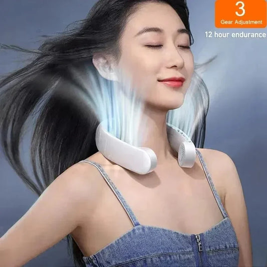 Portable Bladeless Neck Fan 1200Mah Rechargeable Air Cooler 3 Speed