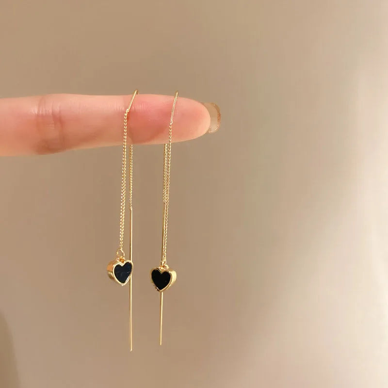 Black Heart Long Hanging Earrings