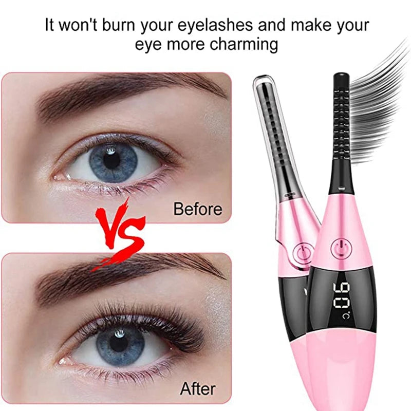 Heated Eyelash Curler Portable USB Rechargeable 4 Temperature Adjustable with LED Digital Display Styling Tool
