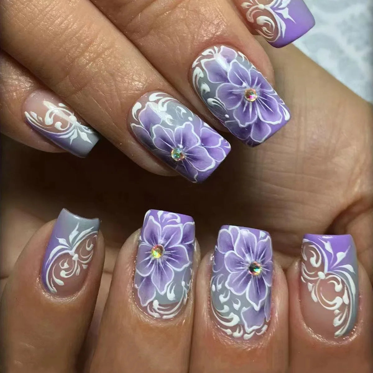 Floral Nail Art Ombre French Acrylic Nail Spice Girls
