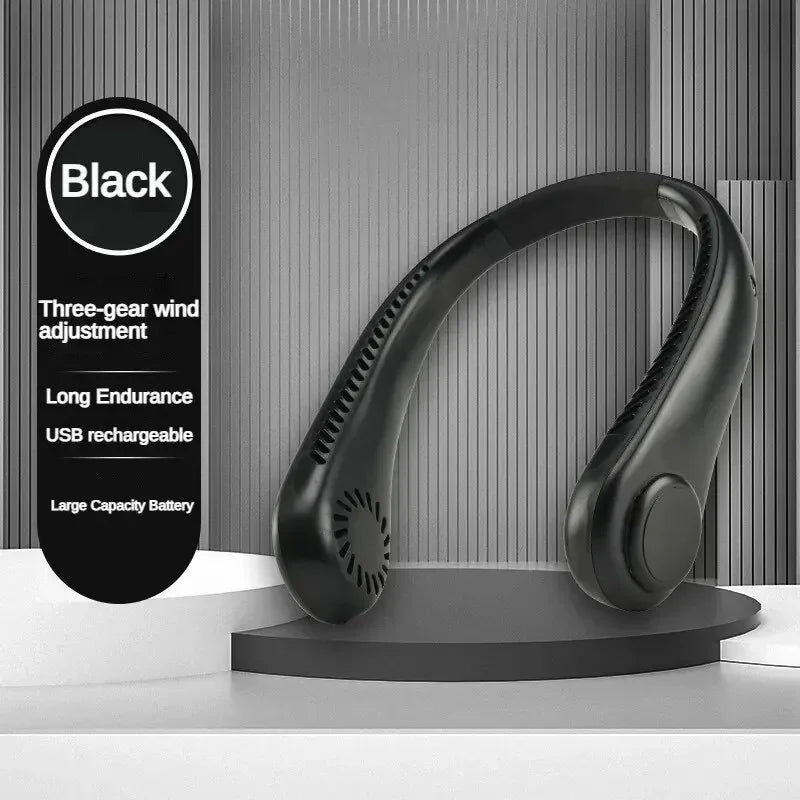 Portable Bladeless Neck Fan 1200Mah Rechargeable Air Cooler 3 Speed