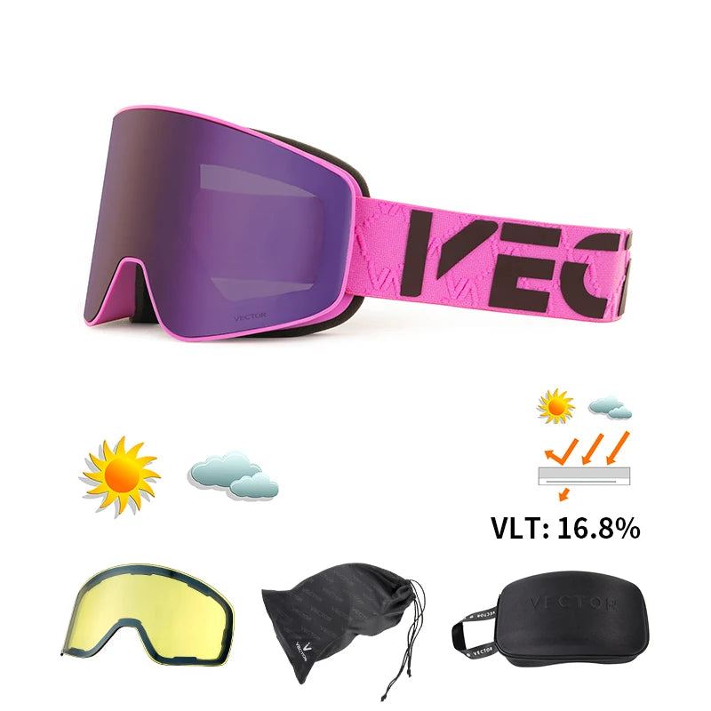 Ski Goggle - Anti Fog Magnetic Cylindrical UV400