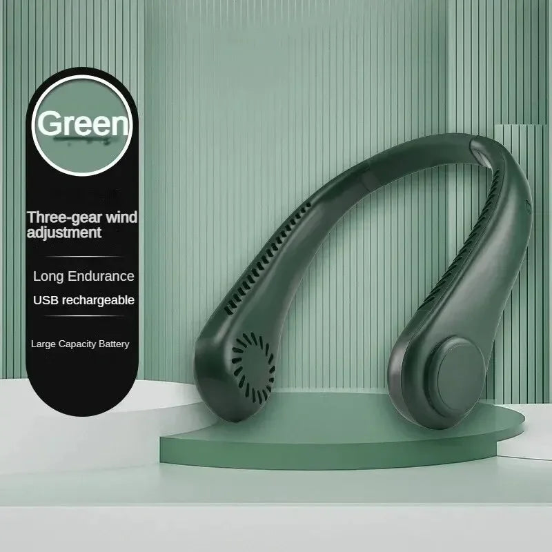 Portable Bladeless Neck Fan 1200Mah Rechargeable Air Cooler 3 Speed