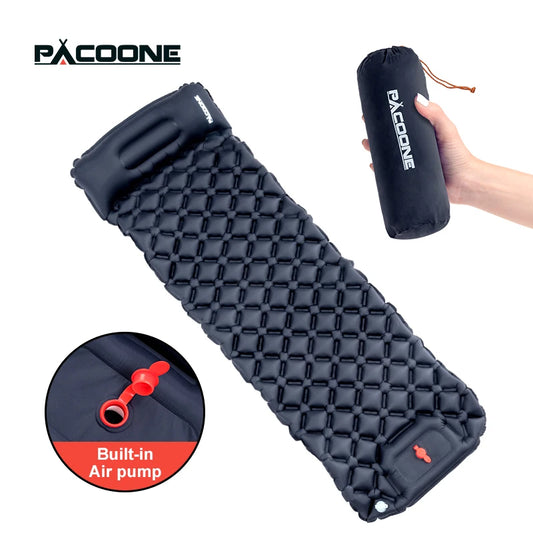 Outdoor Camping Sleeping Pad Inflatable Mattress with Pillows Ultralight Air Mat with Built-In Inflator Pump