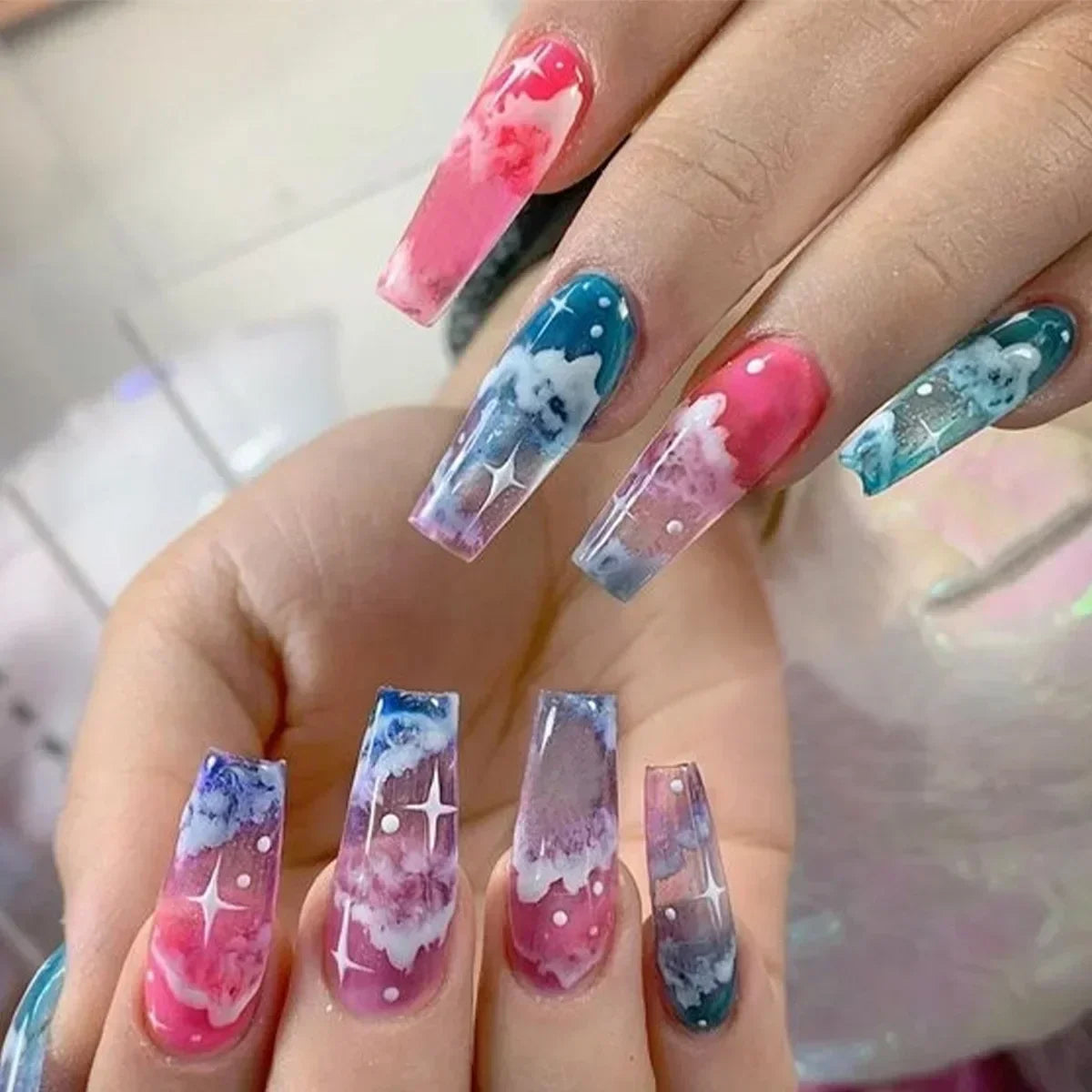 Floral Nail Art Ombre French Acrylic Nail Spice Girls
