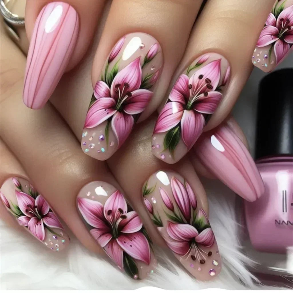 Floral Nail Art Ombre French Acrylic Nail Spice Girls