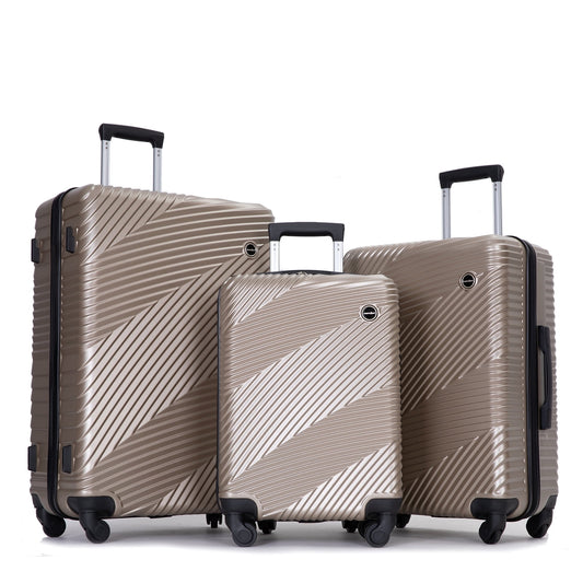 Luggage 3 Piece Set, Suitcase Set with Spinner Wheels Hardside Lightweight Luggage Set 20In 24In 28In (Golden)