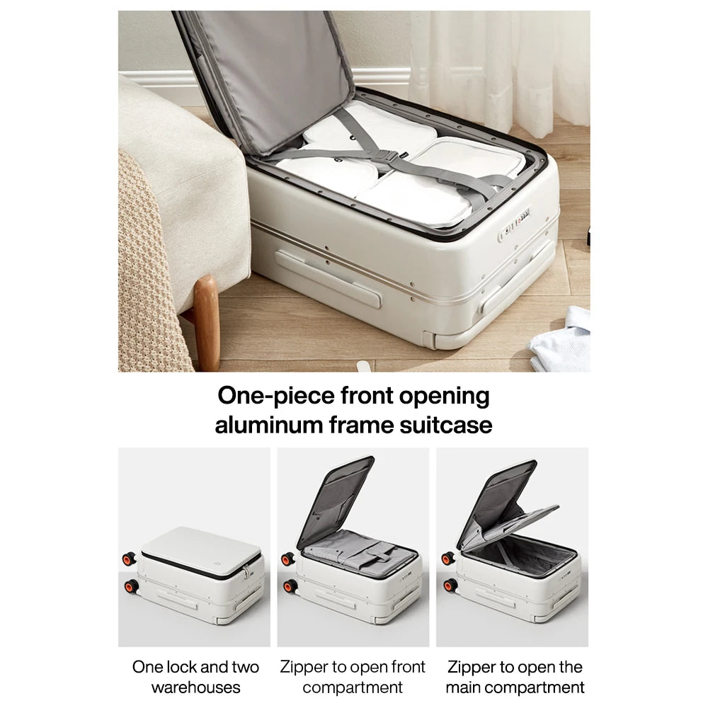 Stylish 2024 New Design Wide Handle Suitcase Carry-On Luggage Aluminum Frame