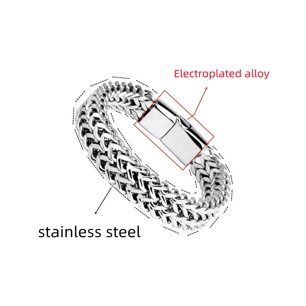 Stainless Steel Braided Double Row Magnetic Buckle Bracelet