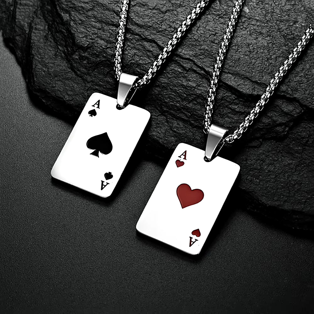 Hip Hop Stainless Steel Poker Card Ace of Spades Necklace
