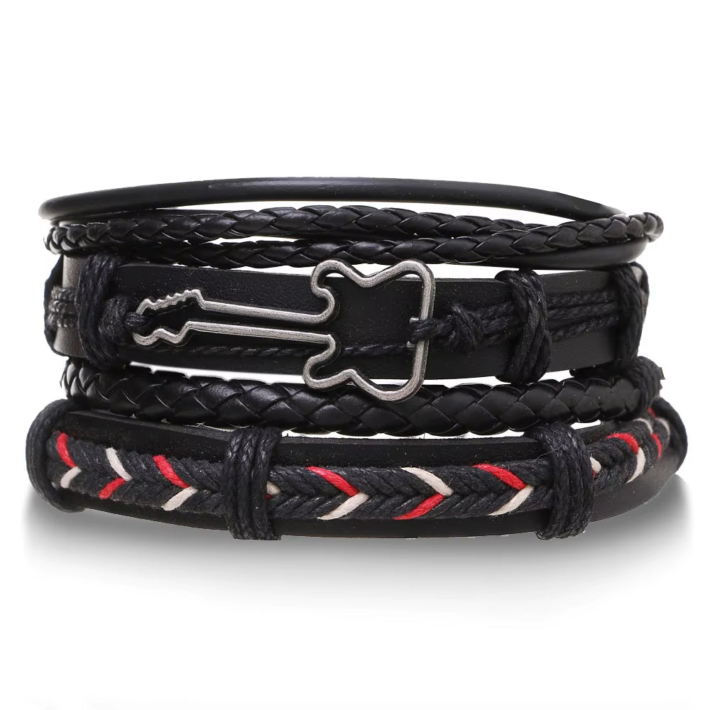 4Pcs Set Braided Wrap Leather Bracelets