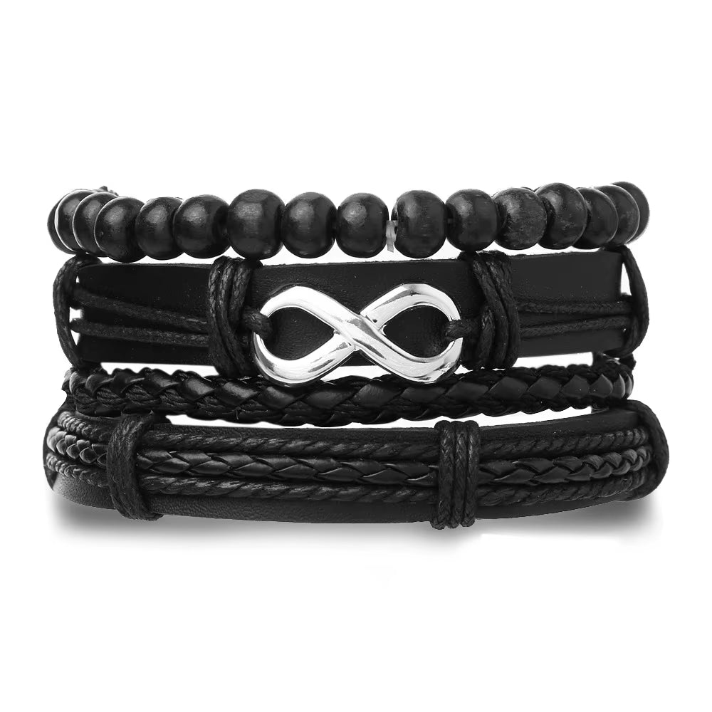 4Pcs Set Braided Wrap Leather Bracelets