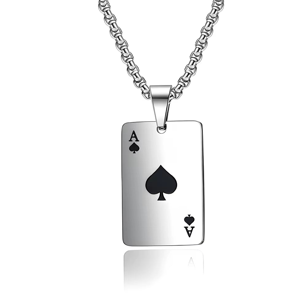 Hip Hop Stainless Steel Poker Card Ace of Spades Necklace