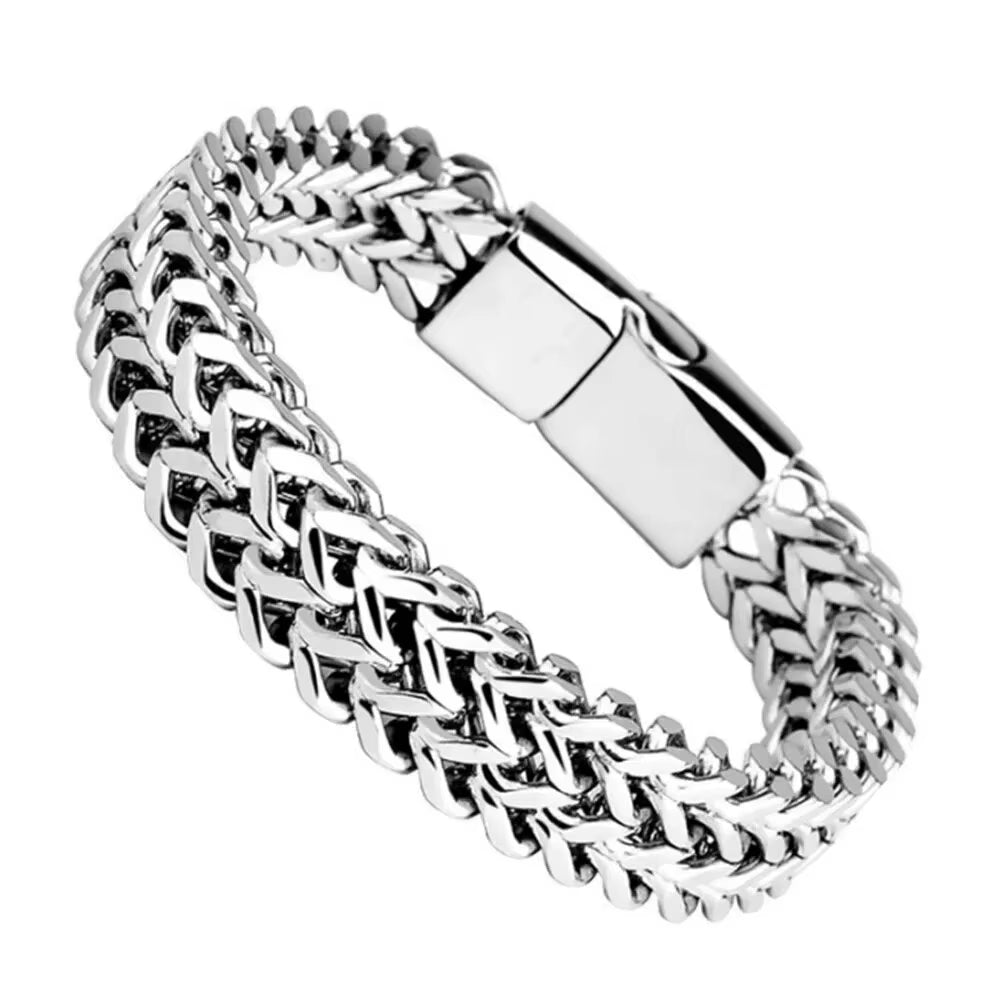 Stainless Steel Braided Double Row Magnetic Buckle Bracelet