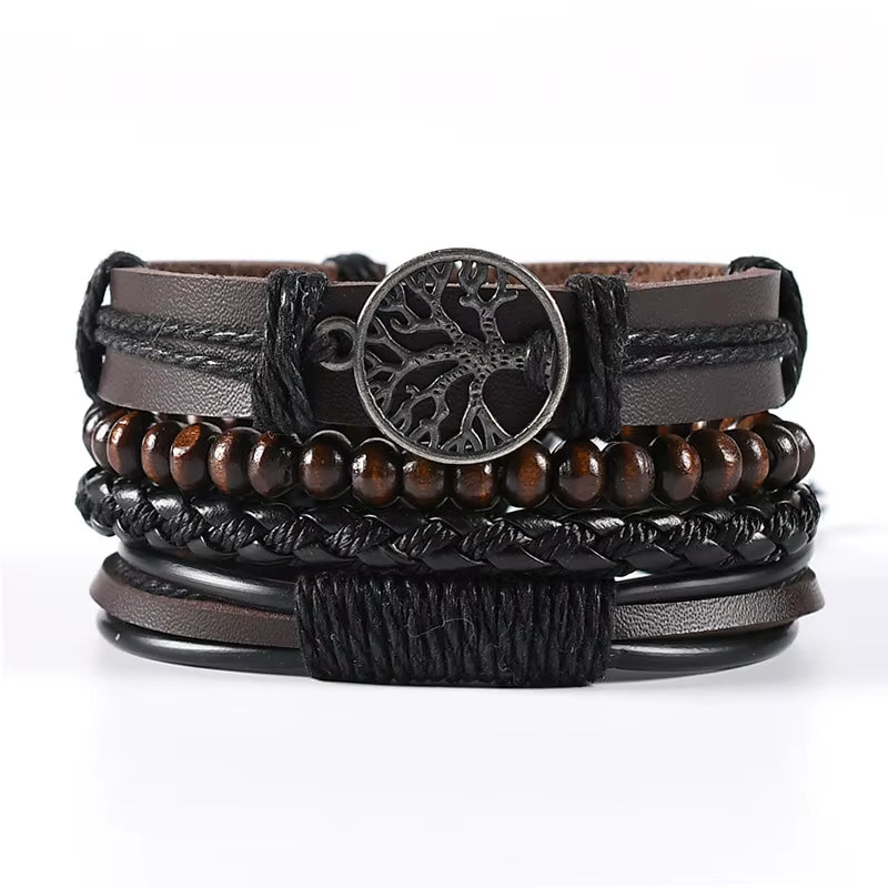 4Pcs Set Braided Wrap Leather Bracelets