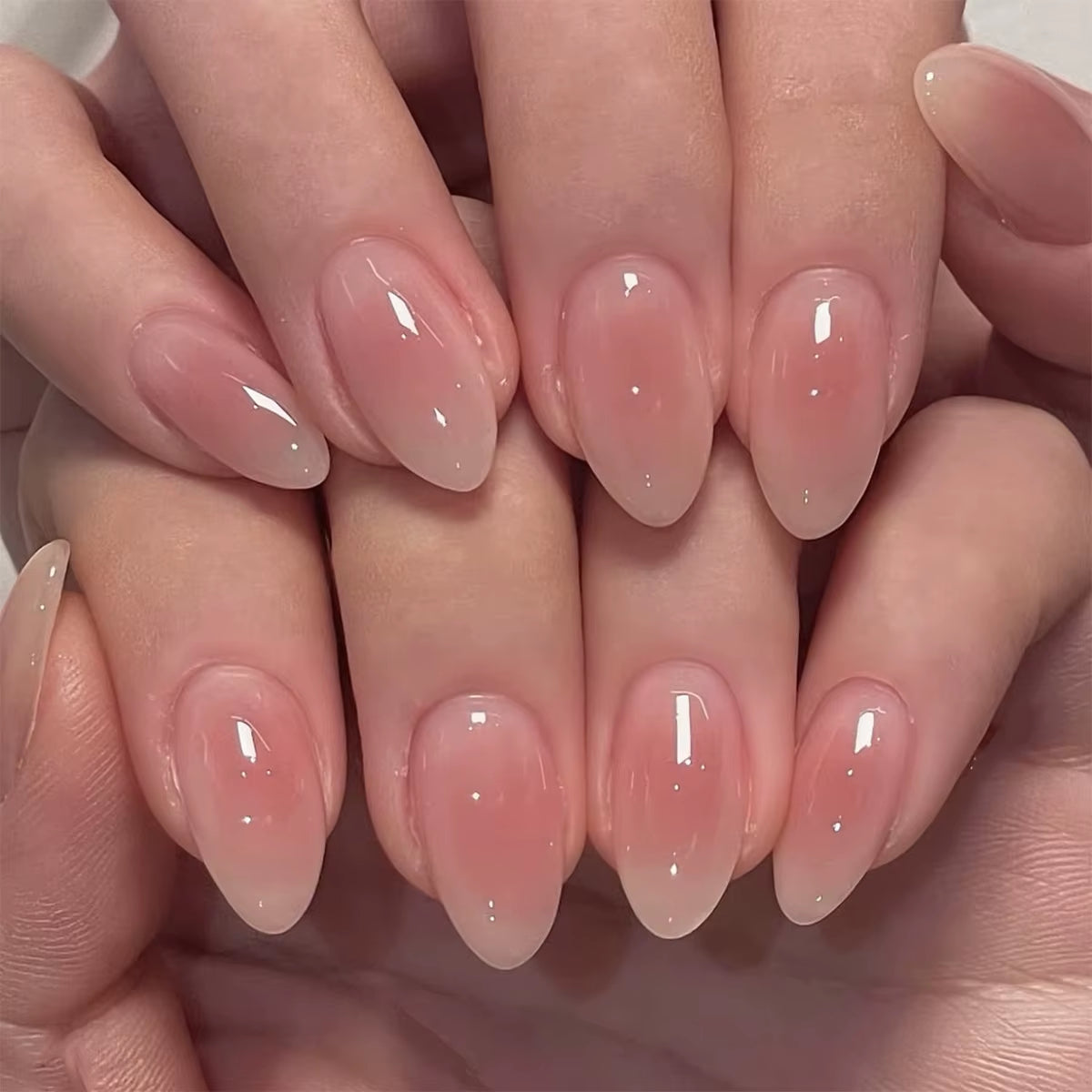 Metallic Cat Eye French Press On Nails Nude Pink Almond