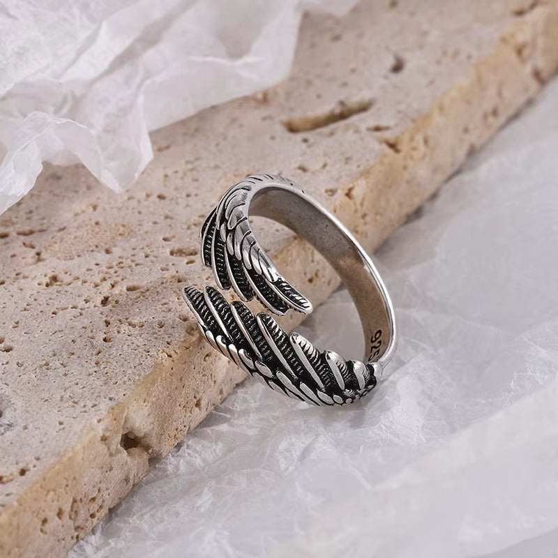 Silver Angel Wing Feather Adjustable Ring