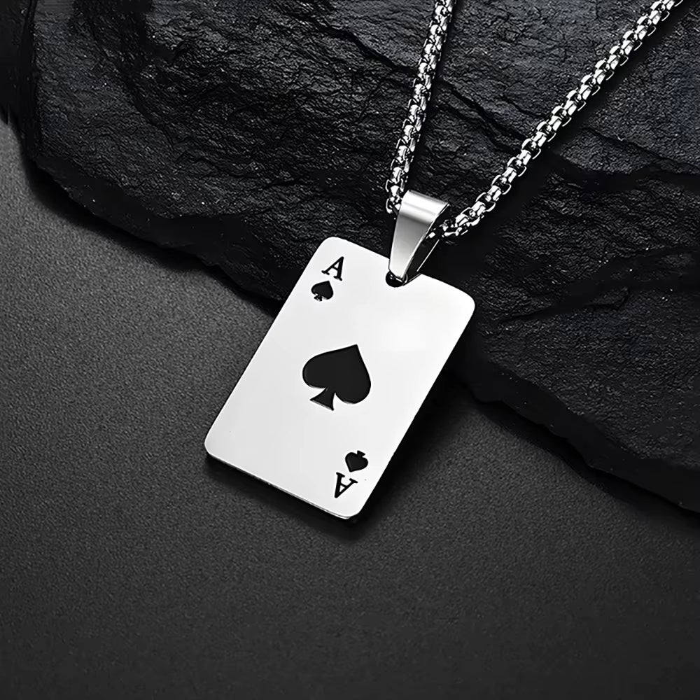 Hip Hop Stainless Steel Poker Card Ace of Spades Necklace