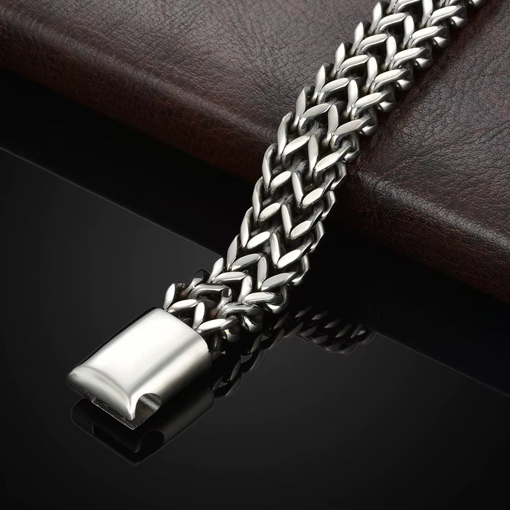 Stainless Steel Braided Double Row Magnetic Buckle Bracelet