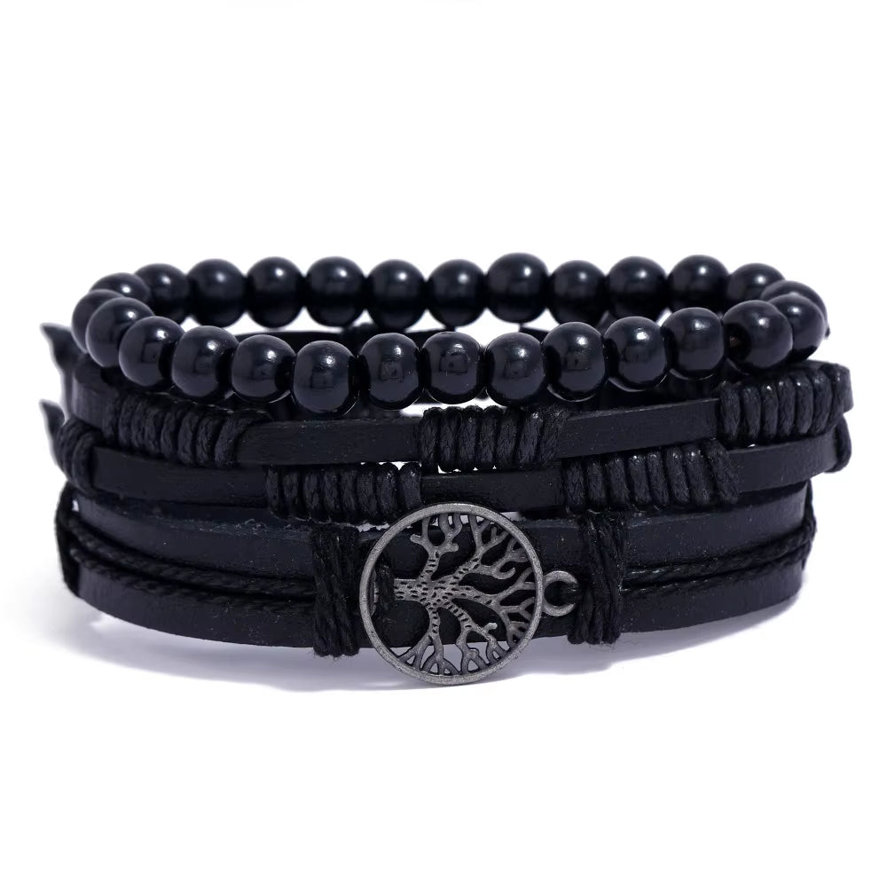 4Pcs Set Braided Wrap Leather Bracelets