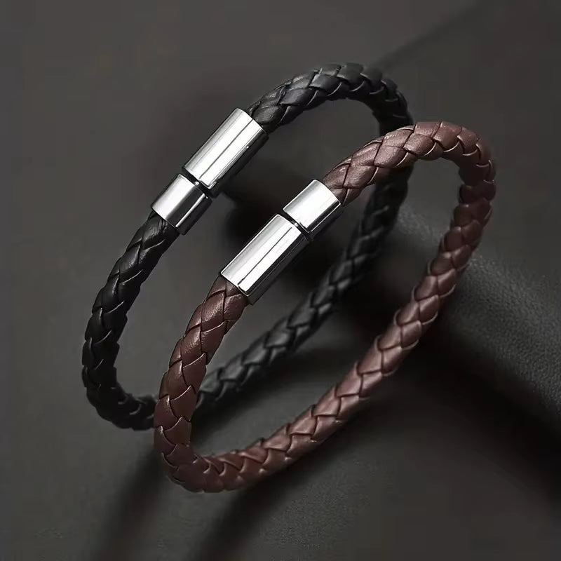 2PCS Black plus Brown PU Leather Magnetic Suction Bracelet