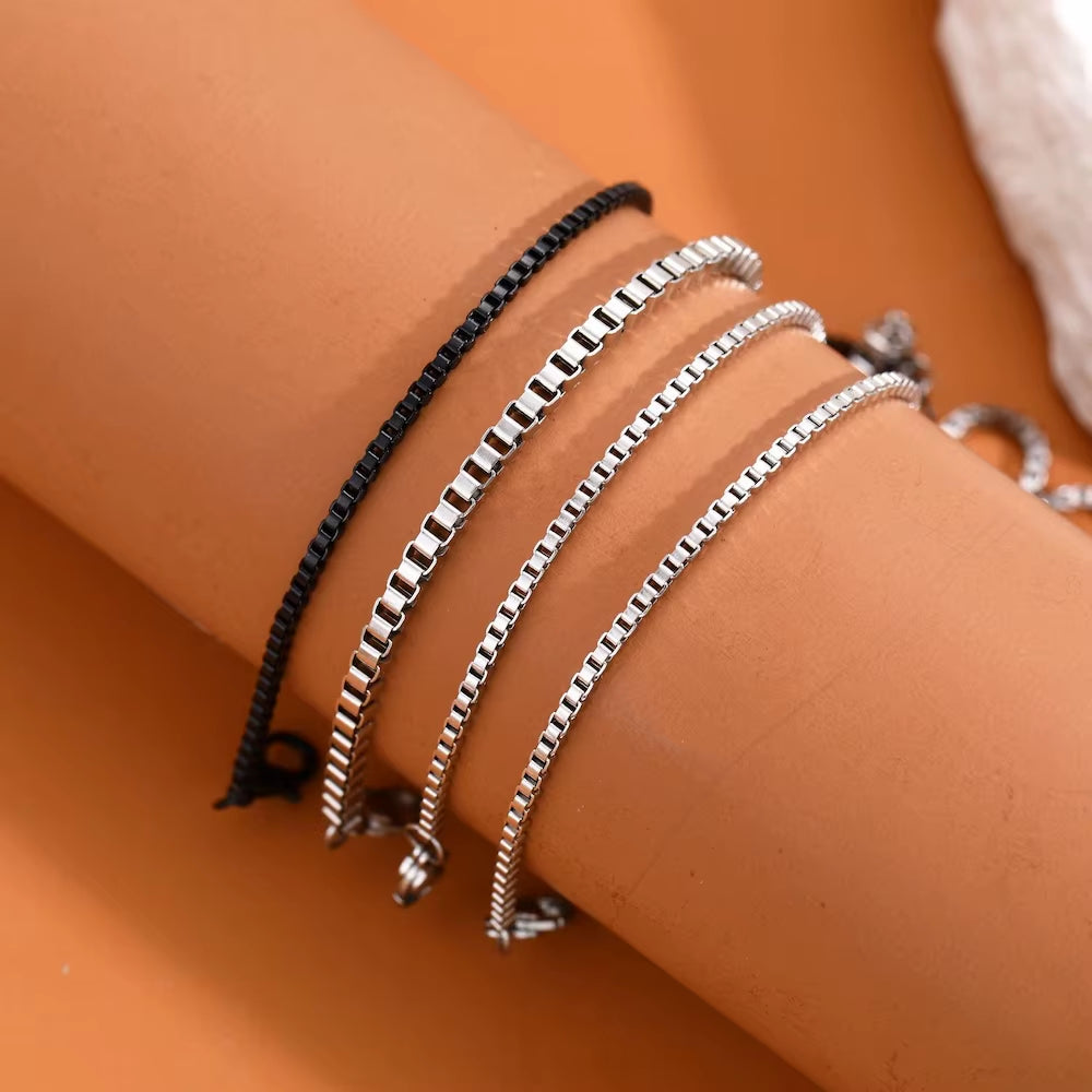 4PcsSet Stainless Steel Box Chain Bracelet