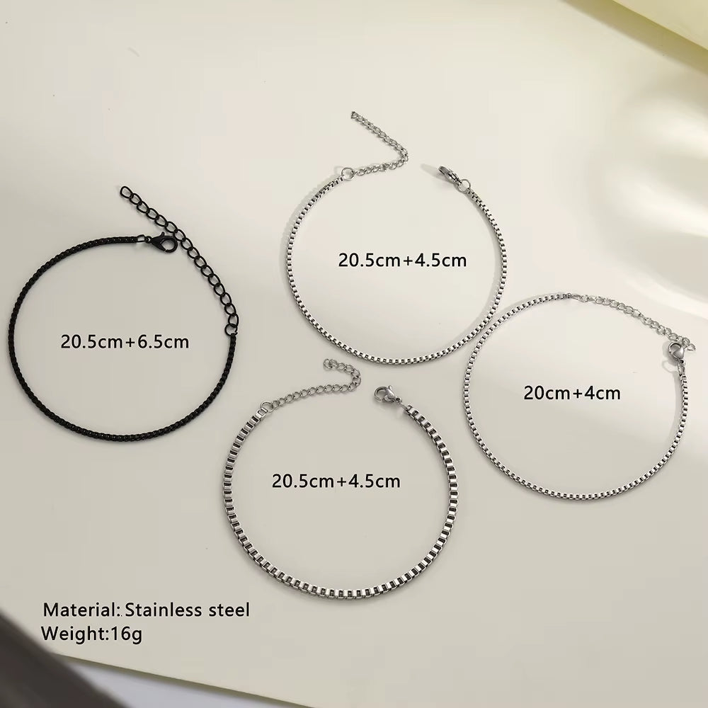 4PcsSet Stainless Steel Box Chain Bracelet