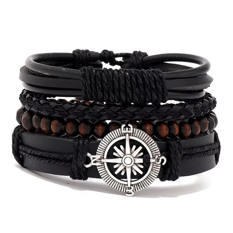 4Pcs Set Braided Wrap Leather Bracelets